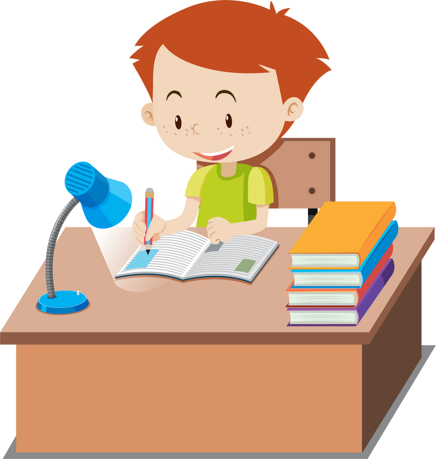 Little boy doing homework on table